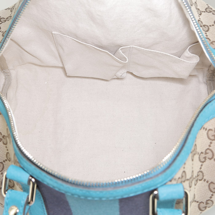 Borsa ventiquattrore Gucci  in tela "sûpreme GG" beige e pelle blu - Detail D3