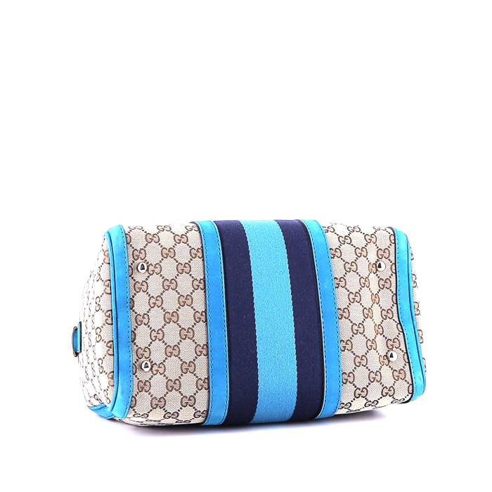 Bolso 24 horas Gucci  en tejido "sûpreme GG" beige y cuero azul - Detail D5