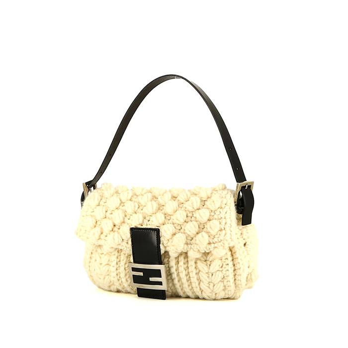 Fendi  Mamma Baguette handbag  in white whool  and black leather - 00pp