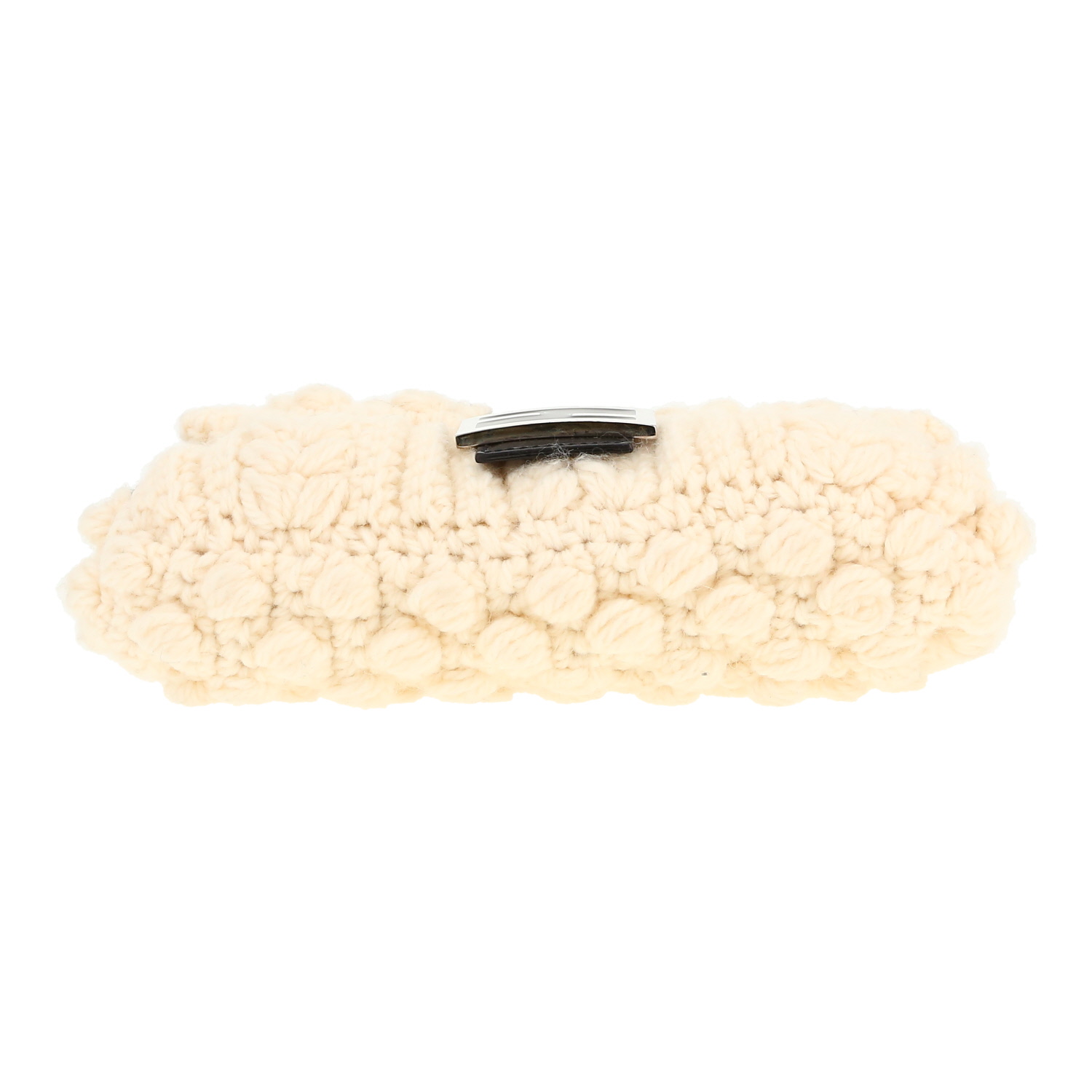 Bolso de mano Fendi  Mamma Baguette en lana blanca y cuero negro - Detail D1