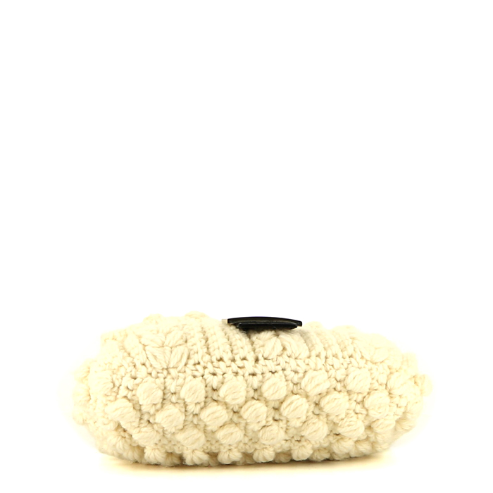 Fendi  Mamma Baguette handbag  in white whool  and black leather - Detail D4