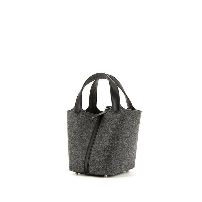 Bolso de mano Hermès  Picotin en fieltro gris y cuero swift negro - 00pp