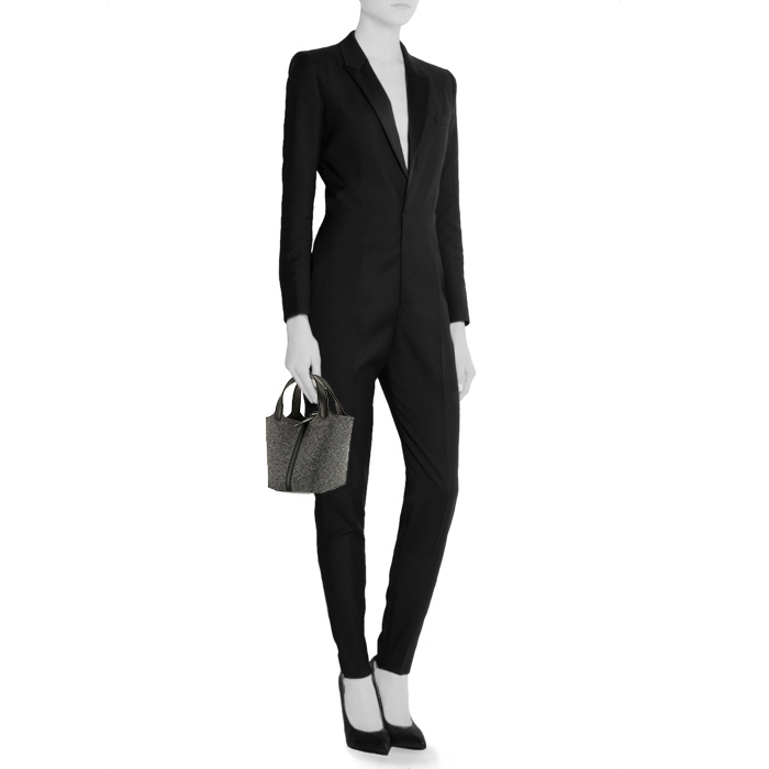 Hermès  Picotin handbag  in grey felt  and black Swift leather - Detail D1
