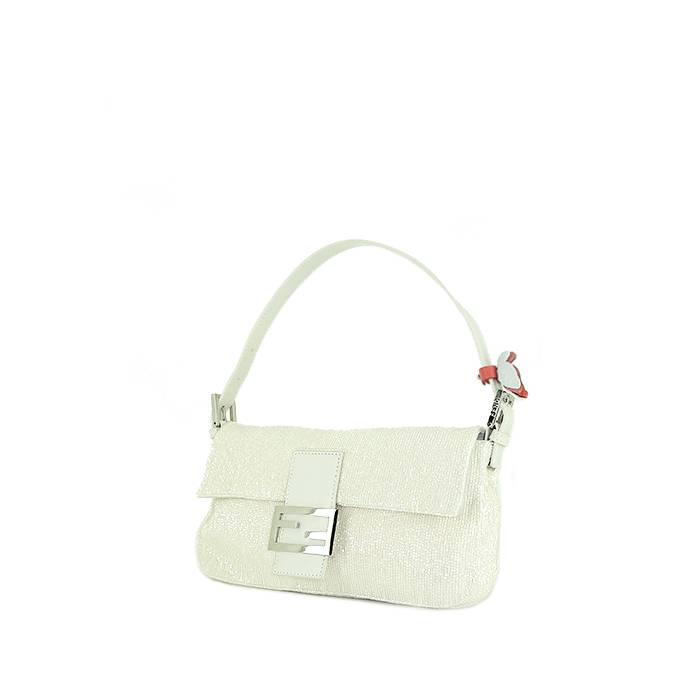 Fendi  Baguette handbag  in white paillette  and white leather - 00pp