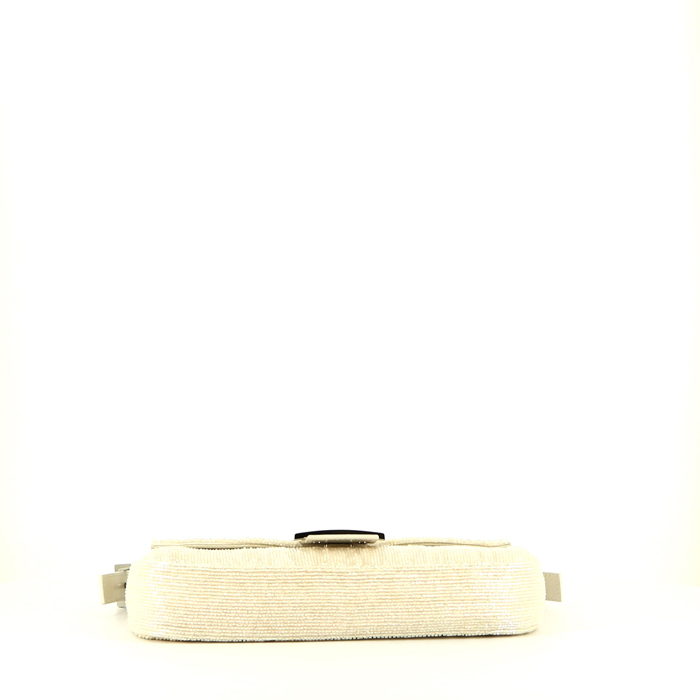 Fendi  Baguette handbag  in white paillette  and white leather - Detail D4