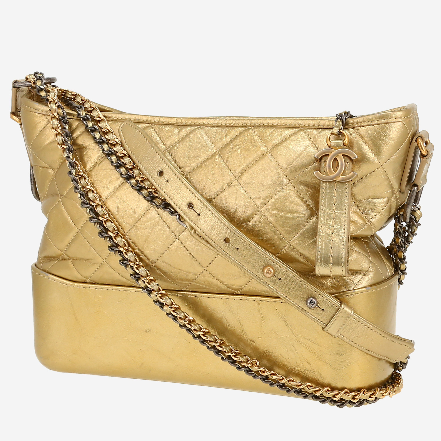 Sac bandoulière Chanel  Gabrielle  moyen modèle  en cuir matelassé doré