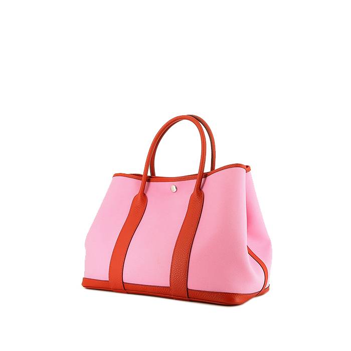Shopping bag Hermès  Garden Party in tela rosa e pelle rossa - 00pp