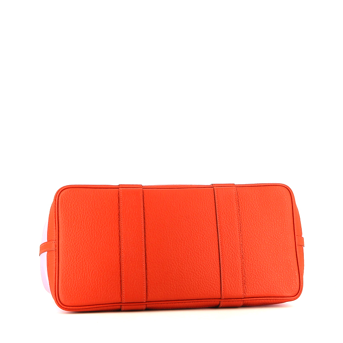 Sac cabas Hermès  Garden Party en toile rose et cuir rouge - Detail D4