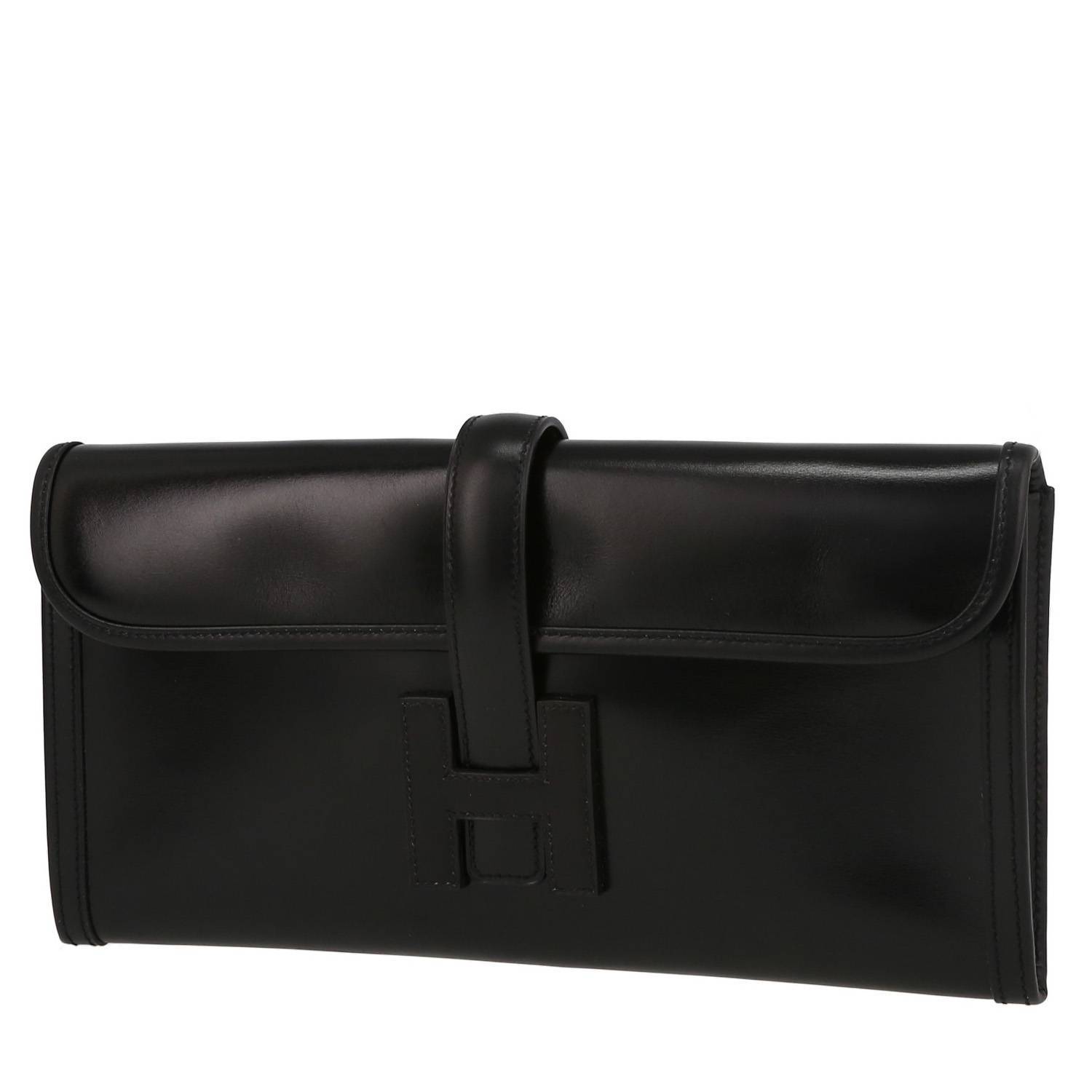 Hermes Jige Pouch in Black Box Leather