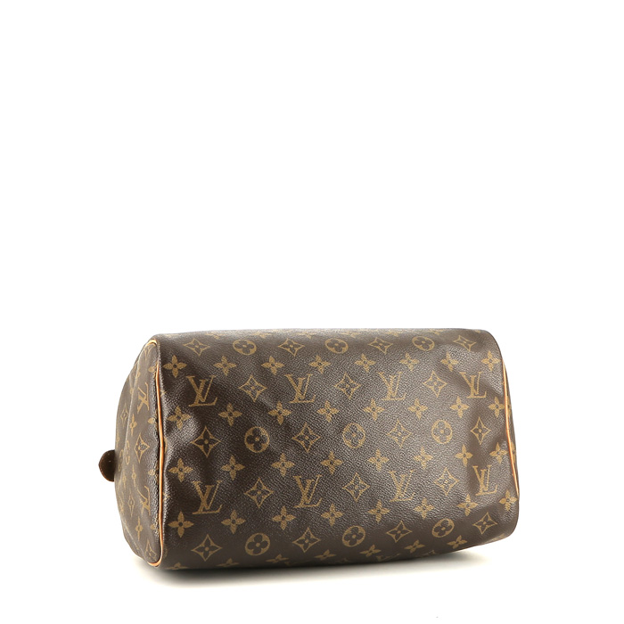 Borsa Louis Vuitton  Speedy 30 in tela monogram marrone e pelle naturale - Detail D4