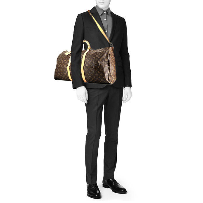 Borsa da viaggio Louis Vuitton  Keepall 60 in tela monogram marrone e pelle naturale - Detail D2