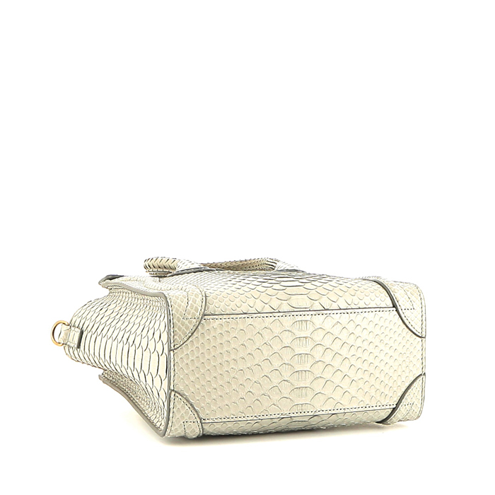 Bolso de mano Celine  Luggage Mini pequeño  en piel de pitón gris - Detail D5