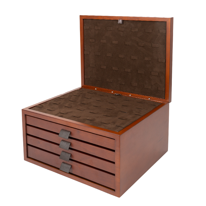 Hermès, Large jewelry box, in rosewood, leather and chocolate suede leather, signed, from the 2020's - Detail D1
