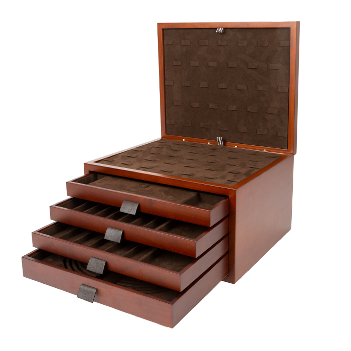 Hermès, Large jewelry box, in rosewood, leather and chocolate suede leather, signed, from the 2020's - Detail D2