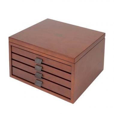 Hermès, Grande boîte à bijoux, en bois de palissandre, cuir et cuir velours chocolat, signée, des années 2020