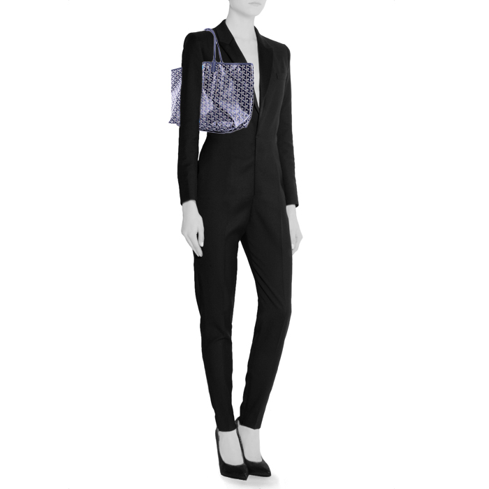 Goyard  Saint-Louis shopping bag  in blue logo canvas  and blue leather - Detail D1