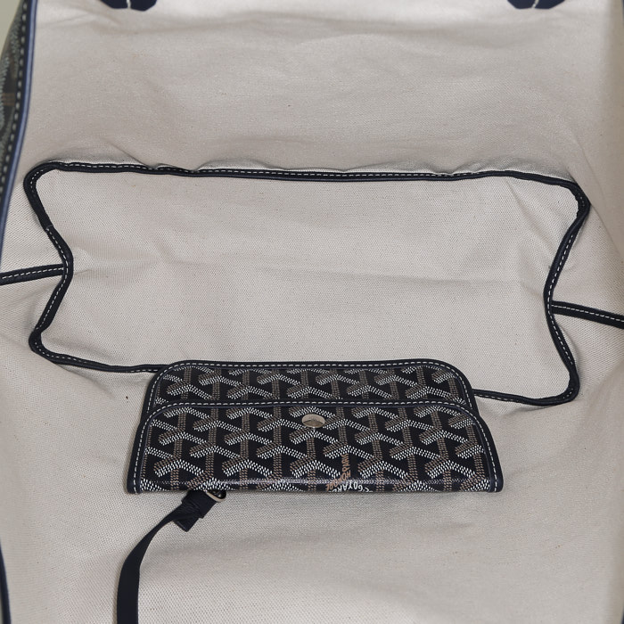 Sac cabas Goyard  Saint-Louis en toile siglée bleue et cuir bleu - Detail D2