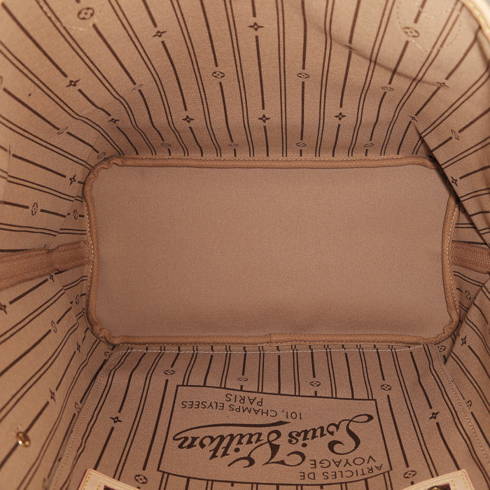 Sac cabas Louis Vuitton  Neverfull moyen modèle  en toile monogram marron et cuir naturel - Detail D2