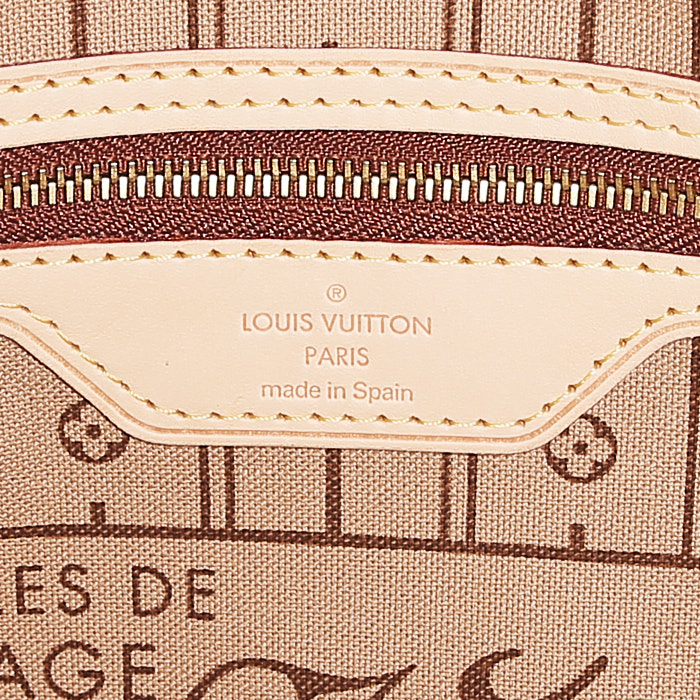 Bolso Cabás Louis Vuitton  Neverfull modelo mediano  en lona Monogram marrón y cuero natural - Detail D3
