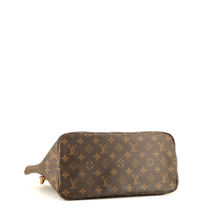 Louis Vuitton  Neverfull medium model  shopping bag  in brown monogram canvas  and natural leather - Detail D4