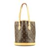 Bolso de mano Louis Vuitton Bucket en lona Monogram marrón y cuero natural - 360 thumbnail