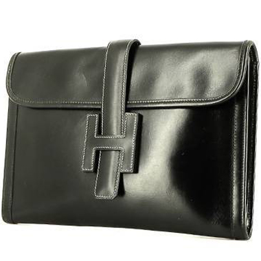 Hermes Jige Pouch in Black Box Leather