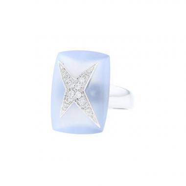 Sortija Mauboussin Etoile Divine de oro blanco, diamantes y calcedonia