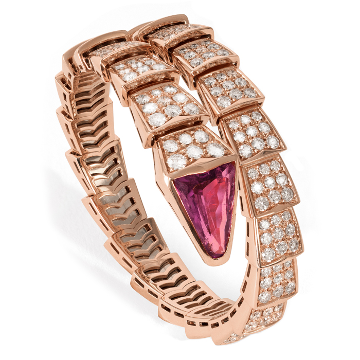 Bracelet Bulgari Serpenti Viper en or rose, diamants et rubellite
