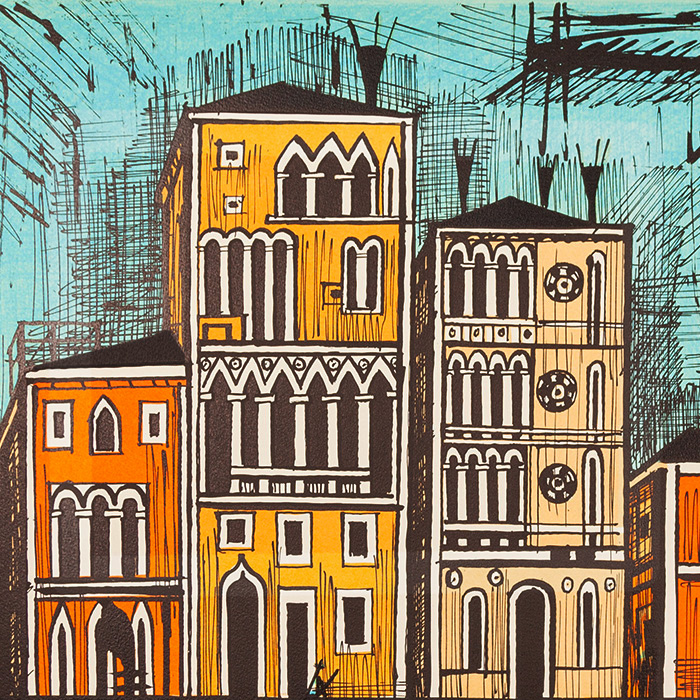 Bernard Buffet, "The Dario and Barbaro Palace", from the "Venise" album, lithograph in colors on paper, signed and annotated EA (AP), of 1986 - Detail D1