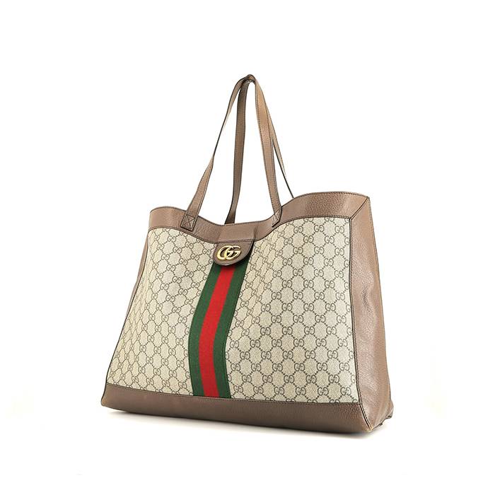 Gucci  Ophidia shopping bag  in beige "sûpreme GG" canvas  and beige grained leather - 00pp