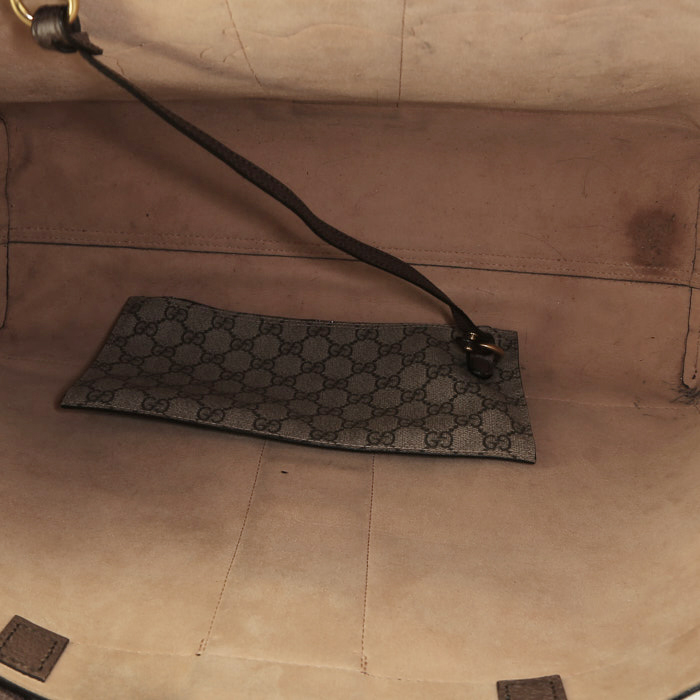 Shopping bag Gucci  Ophidia in tela "sûpreme GG" beige e pelle martellata beige - Detail D2