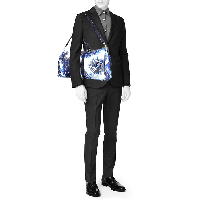 Bolsa de viaje Louis Vuitton Keepall Editions Limitées en lona Monogram azul y blanca - Detail D2