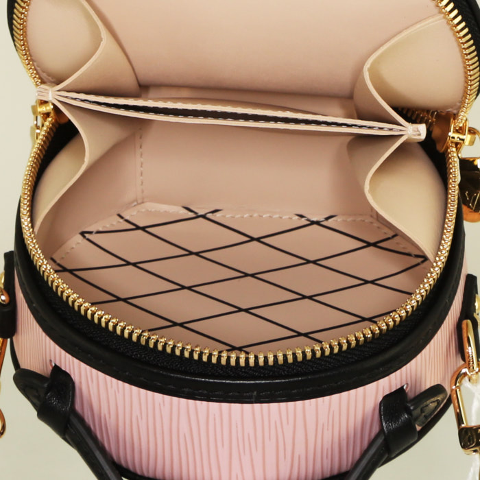 Sac à main Louis Vuitton Sac boîte à chapeau en cuir épi rose et cuir noir - Detail D3