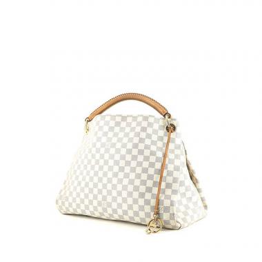 Borsa Louis Vuitton  Artsy modello medio  in tela cerata con motivo a scacchi azzurro e pelle naturale