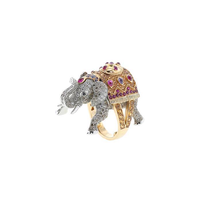 Boucheron Hathi l'éléphant ring in white gold, diamonds and sapphires - 00pp