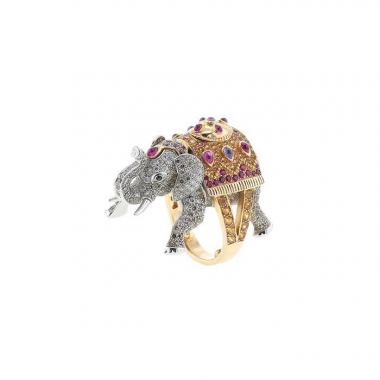 Anello Boucheron Hathi l'éléphant in oro bianco, diamanti e zaffiri