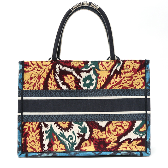 Dior  Book Tote medium model  shopping bag  in blue, red and yellow multicolor  printed patern canvas - Detail D7