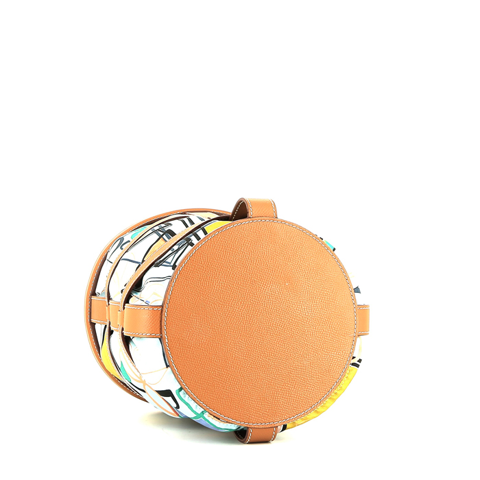 Bolso de mano Hermès  Musardine en seda azul y cuero epsom color oro - Detail D4