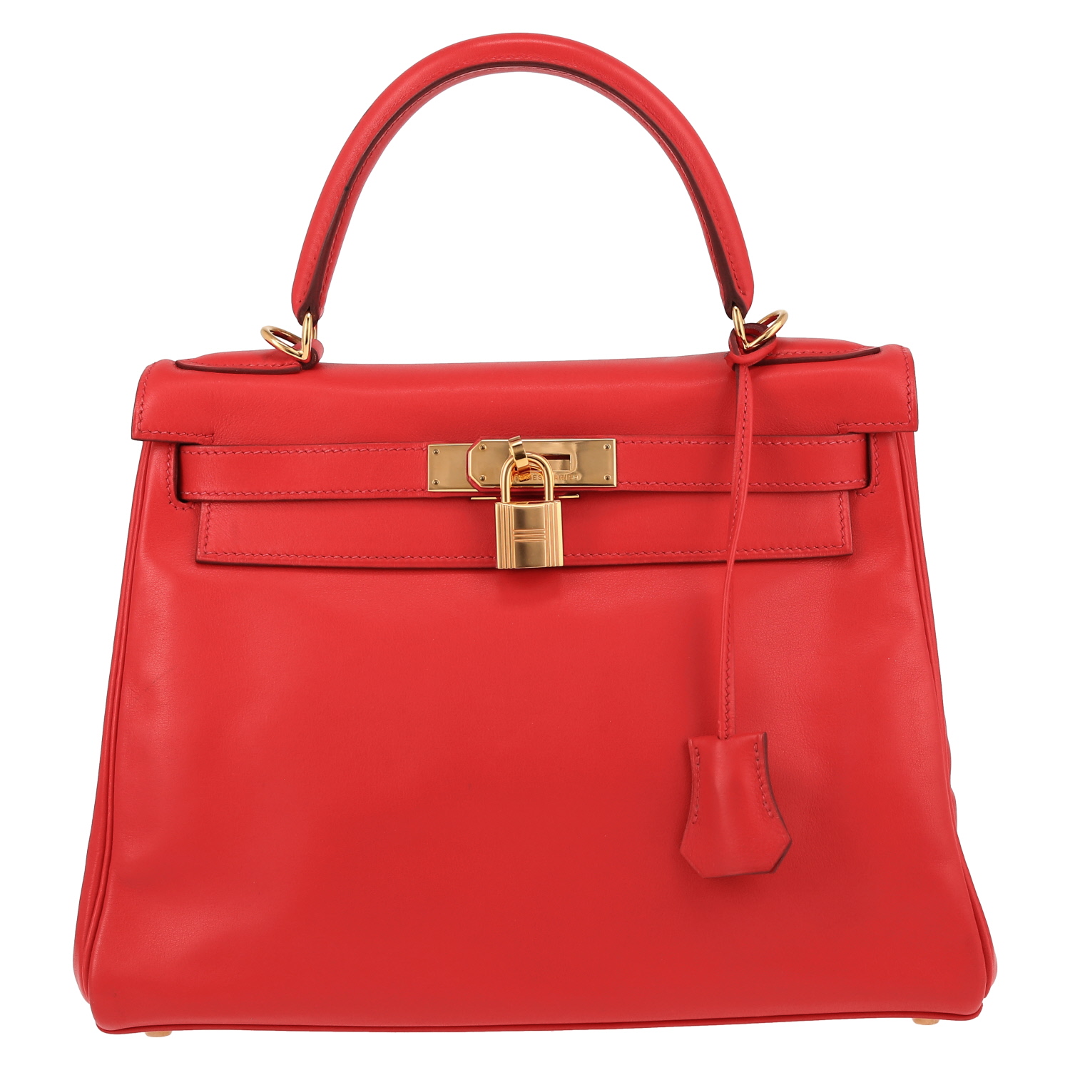 Hermès  Kelly 28 cm handbag  in red Vif Gulliver leather - Detail D2