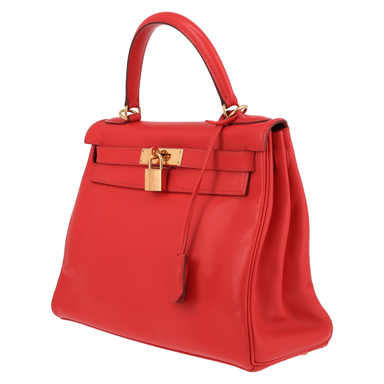 Hermès  Kelly 28 cm handbag  in red Vif Gulliver leather - Detail D3
