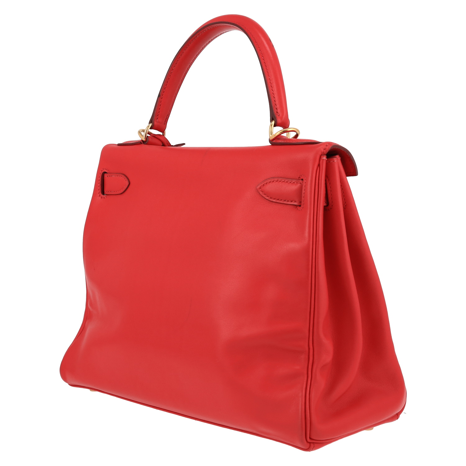 Hermès  Kelly 28 cm handbag  in red Vif Gulliver leather - Detail D5