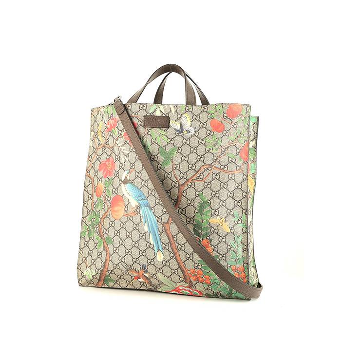 Gucci   shopping bag  in beige logo canvas  and brown leather - 00pp