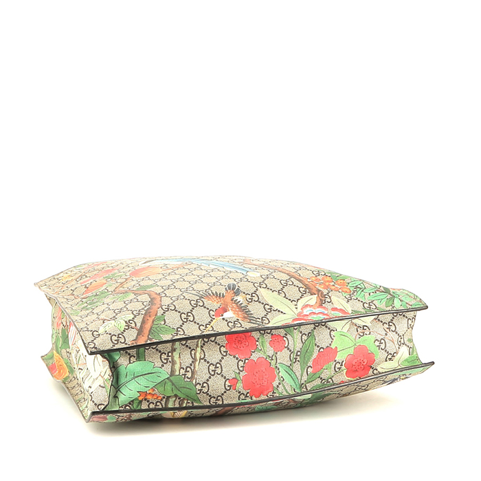 Sac cabas Gucci   en toile siglée beige et cuir marron - Detail D5