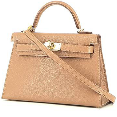 Authenticated Hermes 2008 Swift Kelly Pochette Brown Beige Calf Leather  Handbag