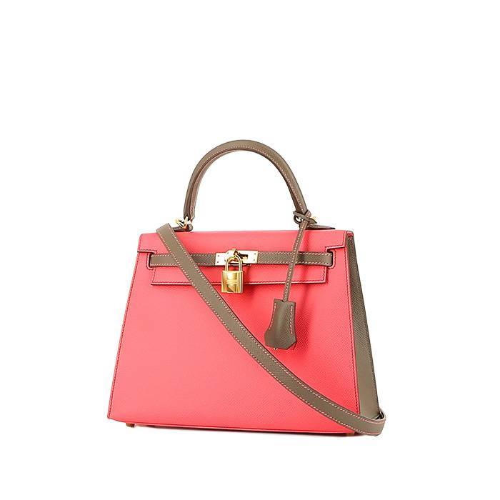 Hermès  Kelly 25 cm handbag  in azalea pink and etoupe epsom leather - 00pp