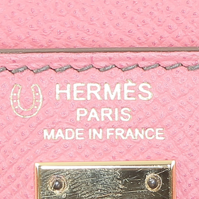 Hermès  Kelly 25 cm handbag  in azalea pink and etoupe epsom leather - Detail D4
