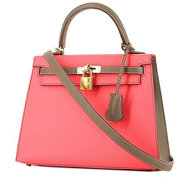 Bolso de mano Hermès  Kelly 25 cm en cuero epsom azalea pink y marrón etoupe