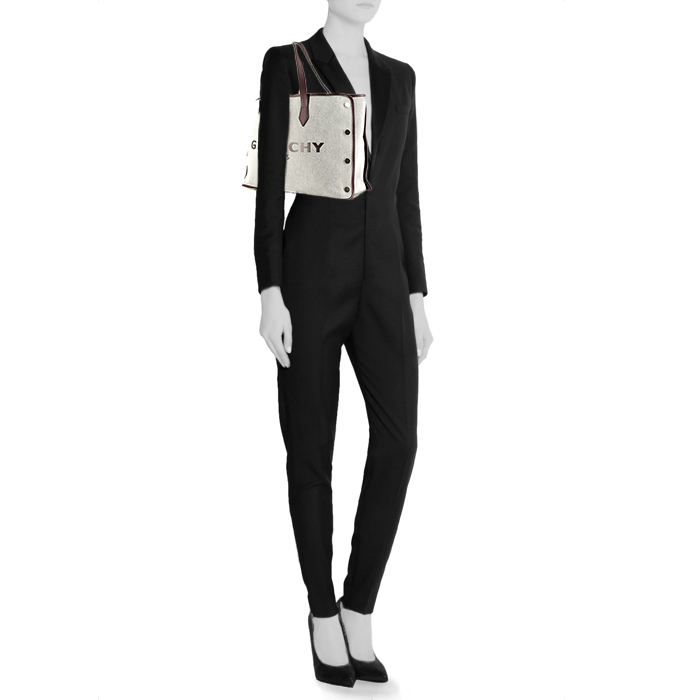 Shopping bag Givenchy   in tela beige e pelle bordeaux - Detail D1