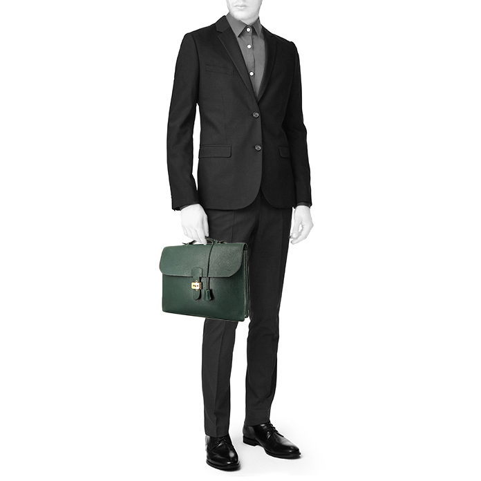 Borsa portadocumenti Hermès  Sac à dépêches in pelle Fjord verde-pino - Detail D1