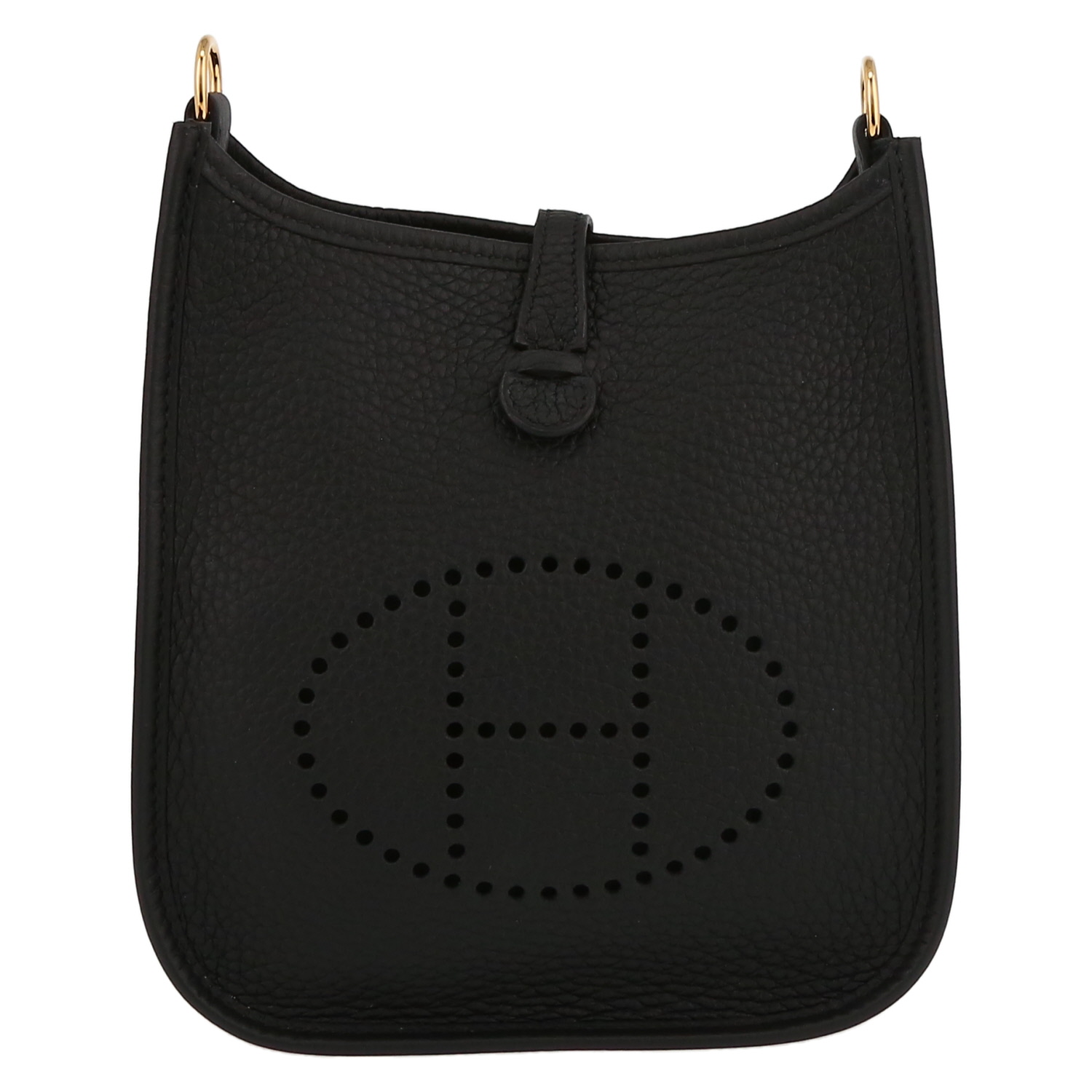 Sac bandoulière Hermès  Mini Evelyne en cuir taurillon clémence noir et toile noire - Detail D2